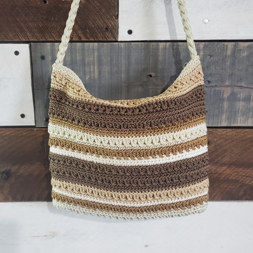 THE Sak Striped Brown Tan Cream Hobo Shoulder Bag Purse - Picture 4 of 14